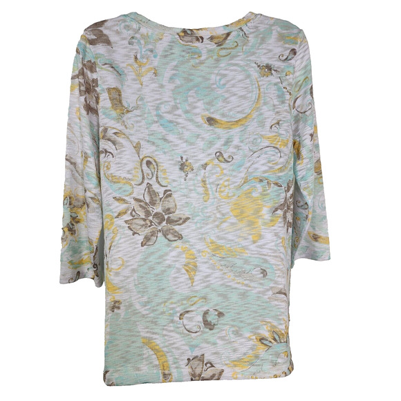 Chicos Top Womens Size 0 Small Mint Green Ivory Floral Sheer Knit 3/4 Sleeve - Picture 2 of 10